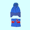 2Pcs Blue Red Face Dino Themed Beanie Winter Cap With Matching Neck Cuff Style Muffler