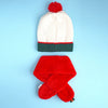 2Pcs White & Red Tree Christmas Themed Winter Cap Beanie With Matching Long Style Neck Muffler | 3-10 Years