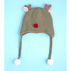 Olive Baby Antler Knitted Soft Woolen Winter Cap With Tie Up | 6-18 Months