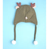 Olive Baby Antler Knitted Soft Woolen Winter Cap With Tie Up | 6-18 Months