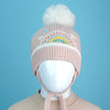 Pink Embroidered Rainbow Knitted Woolen Winter Cap/ Beanie | 3-10 Years