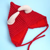 Red Baby Horns Knitted Soft Woolen Winter Cap With Tie Up | 6-18 Months