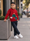 Red Christmas 2 Tree & Santa Knitted Winter Cardigan, Christmas Sweater for Kids