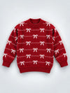 Red White Bow Dotted Knitted Winter Cardigan, Christmas Sweater for Kids