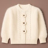 Cream Furry 3 flower Kintted Cardigan