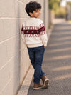 Cream Horse Pattern Knitted Winter Cardigan, Christmas Sweater for Kids