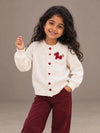 Cream Little Pony Horse Winter Cardigan, Christmas Sweater with Horse Brooch for Kids