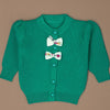 Green Knited Dual Bow Cardigan