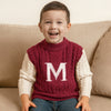 Maroon Letter “M” Cable-Knit Cardigan