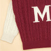 Maroon Letter “M” Cable-Knit Cardigan