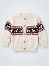 Cream, Maroon & Navy Pattern Knitted Winter Cardigan, Christmas Sweater for Kids