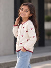 Cream & Maroon Mini Hearts Knitted Winter Cardigan, Christmas Sweater for Kids