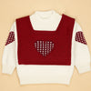 Red Checks Heart Cardigan with Muffler