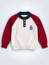 Cream & Maroon Sporty Bear Winter Cardigan, Christmas Sweater for Kids