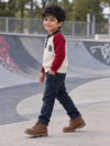 Cream & Maroon Sporty Bear Winter Cardigan, Christmas Sweater for Kids
