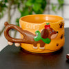 2Pcs Stacked Orange & Yellow Puppy Tail Handle Christmas & Pet Lover Ceramic Mugs