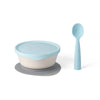 First Bite Suction Bowl With Spoon Feeding Set | Vanilla/Aqua