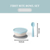 First Bite Suction Bowl With Spoon Feeding Set | Vanilla/Aqua