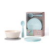 First Bite Suction Bowl With Spoon Feeding Set | Vanilla/Aqua