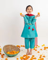 Teal Pintucks Kurta Set - 3 Pc
