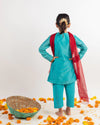 Teal Pintucks Kurta Set - 3 Pc