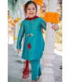 Teal Pintucks Kurta Set - 3 Pc