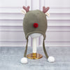 Olive Baby Antler Knitted Soft Woolen Winter Cap With Tie Up | 6-18 Months