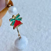 White Pompom Earrings Hanging With Bells