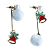 White Pompom Earrings Hanging With Bells