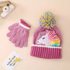 Muave Frill Unicorn Winter Cap Beanie & matching Gloves, 2 pcs set, 3yrs- 8yrs - Little Surprise BoxMuave Frill Unicorn Winter Cap Beanie & matching Gloves, 2 pcs set, 3yrs- 8yrs