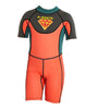 Superhero Green & Orange 2.5mm Neoprene Knee Length Kids Swimsuit, Half Sleeves Swimwea - Little Surprise BoxSuperhero Green & Orange 2.5mm Neoprene Knee Length Kids Swimsuit, Half Sleeves Swimwea