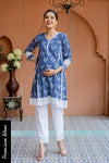 Luxe Cobalt Blue Cotton Maternity Kurta + Bump Band Bottom Coord Set