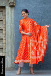 Premium Tangerine Chanderi Maternity & Nursing Kurta + Bump Band Bottom + Dupatta