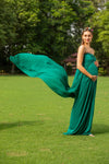 Luxe Forest Green Off-Shoulder Trail Maternity Photoshoot Gown