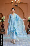 Premium Luxe Arctic Blue Chanderi Maternity & Nursing Kurta + Bump Band Bottom + Dupatta