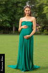 Luxe Forest Green Off-Shoulder Trail Maternity Photoshoot Gown