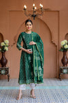 Premium Green Palm Chanderi Maternity Kurta + Bump Band Bottom + Dupatta