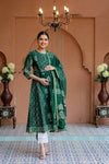 Premium Green Palm Chanderi Maternity Kurta + Bump Band Bottom + Dupatta