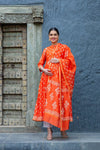 Premium Tangerine Chanderi Maternity & Nursing Kurta + Bump Band Bottom + Dupatta