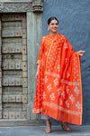 Premium Tangerine Chanderi Maternity & Nursing Kurta + Bump Band Bottom + Dupatta