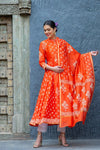Premium Tangerine Chanderi Maternity & Nursing Kurta + Bump Band Bottom + Dupatta