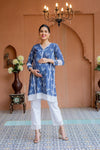 Luxe Cobalt Blue Cotton Maternity Kurta + Bump Band Bottom Coord Set