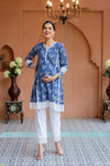 Luxe Cobalt Blue Cotton Maternity Kurta + Bump Band Bottom Coord Set