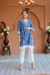 Luxe Cobalt Blue Cotton Maternity Kurta + Bump Band Bottom Coord Set