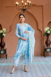 Premium Luxe Arctic Blue Chanderi Maternity & Nursing Kurta + Bump Band Bottom + Dupatta