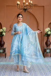 Premium Luxe Arctic Blue Chanderi Maternity & Nursing Kurta + Bump Band Bottom + Dupatta