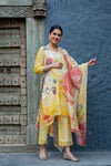 Premium Sunshine Chanderi Maternity & Nursing Kurta + Bump Band Bottom + Dupatta