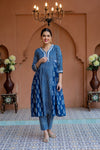 Indigo Stripes Contrasting Nursing Kurta + Bump Band Bottom Coord Set