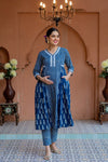 Indigo Stripes Contrasting Nursing Kurta + Bump Band Bottom Coord Set