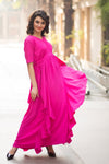 Luxe Pop Pink Bubble Georgette Maternity Flow Dress